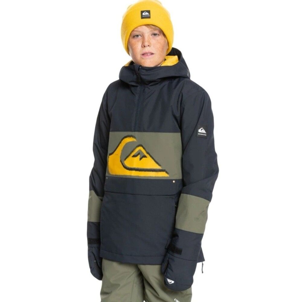 Quicksilver Steez Snowboarding Jacket Boys Size 12 Black Yellow Green Half Zip